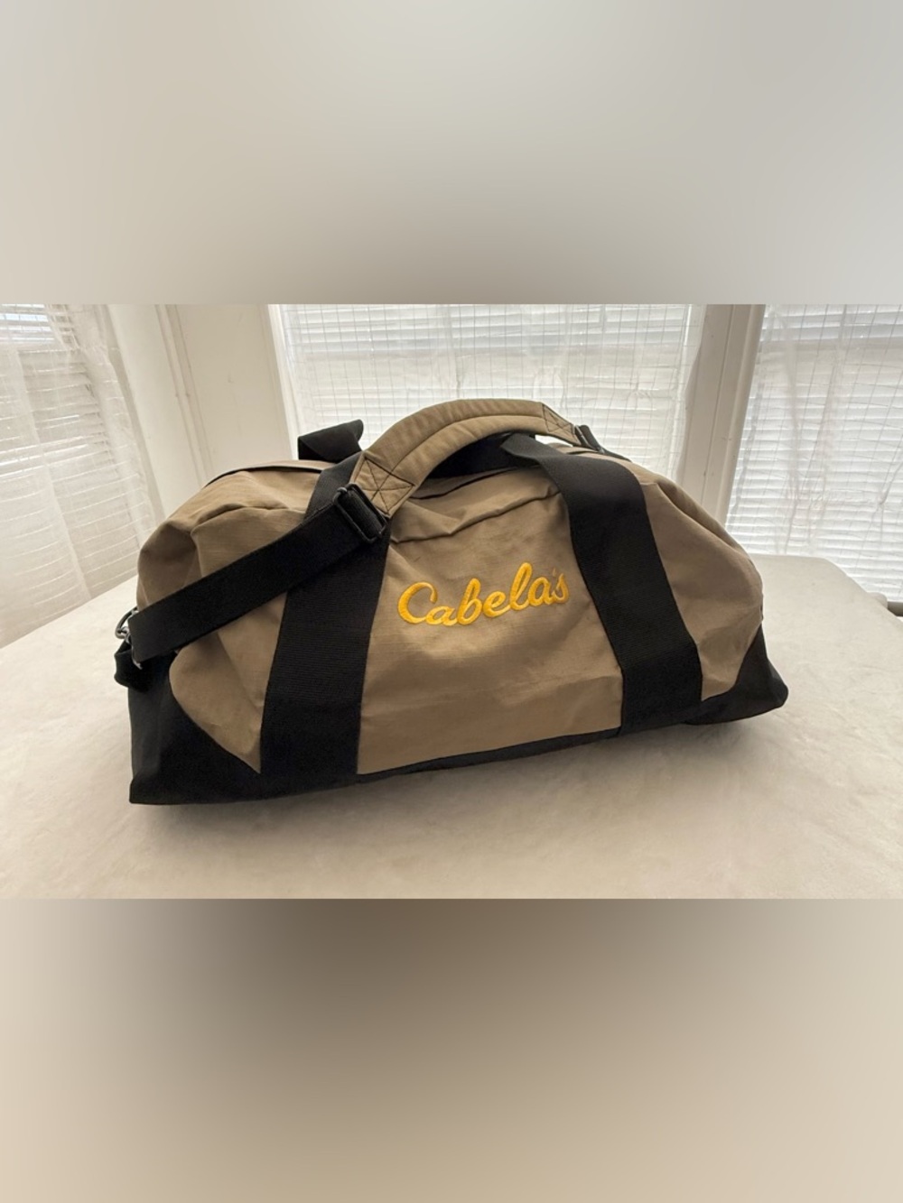 Cabela's Tan and Black Duffel Bag Heavy Duty Travel & Camping Heavy Canvas